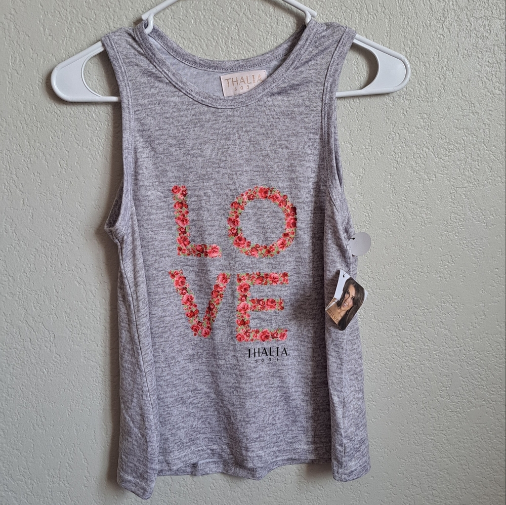 NWT Thalia Sodi Gray Floral Loce Tank Top Size Small